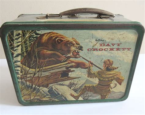 vintage metal american indians lunch boxes|Vintage 1955 Davy Crockett Metal Lunch Box, Bear.